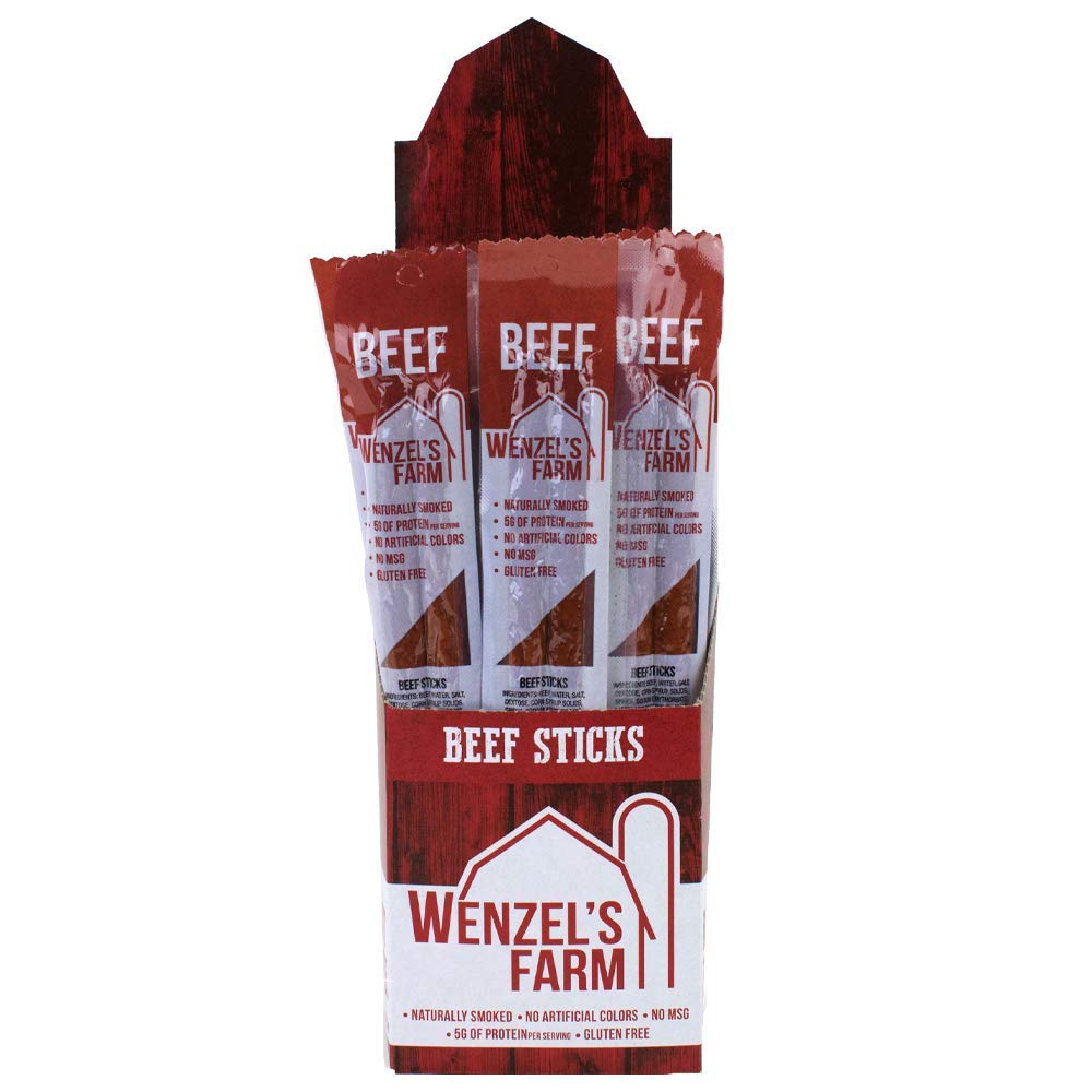 Wenzels Farm Beef Sticks - High Protein, Low Carb, Gluten Free - 32 Count