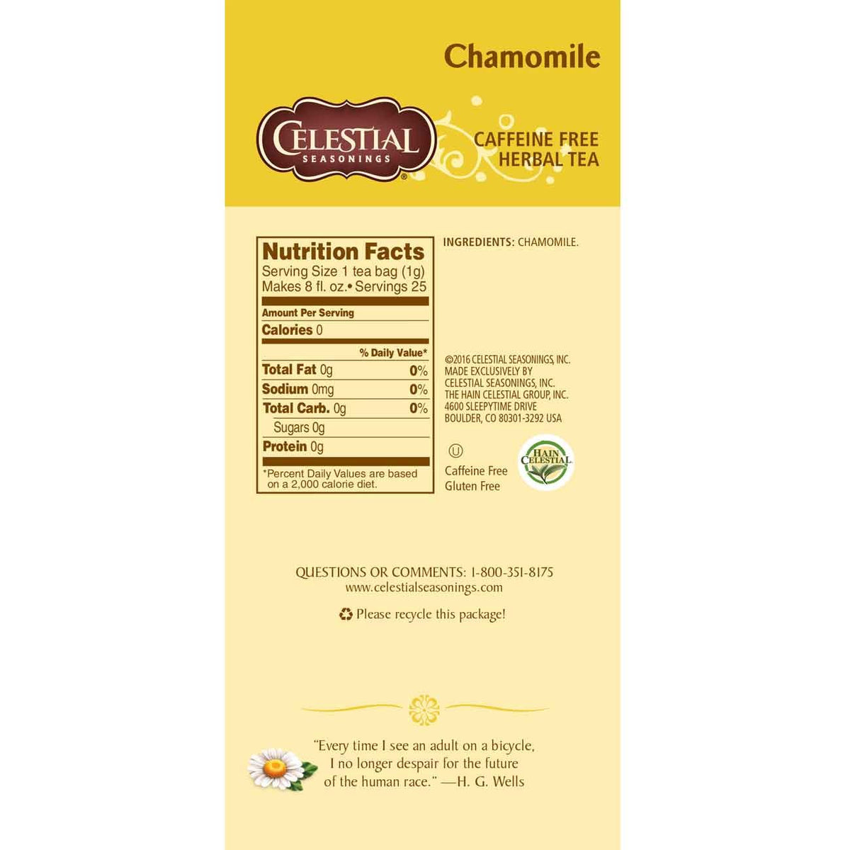 Celestial Seasonings Herbal Tea, Chamomile, 25 Count (Pack Of 6)