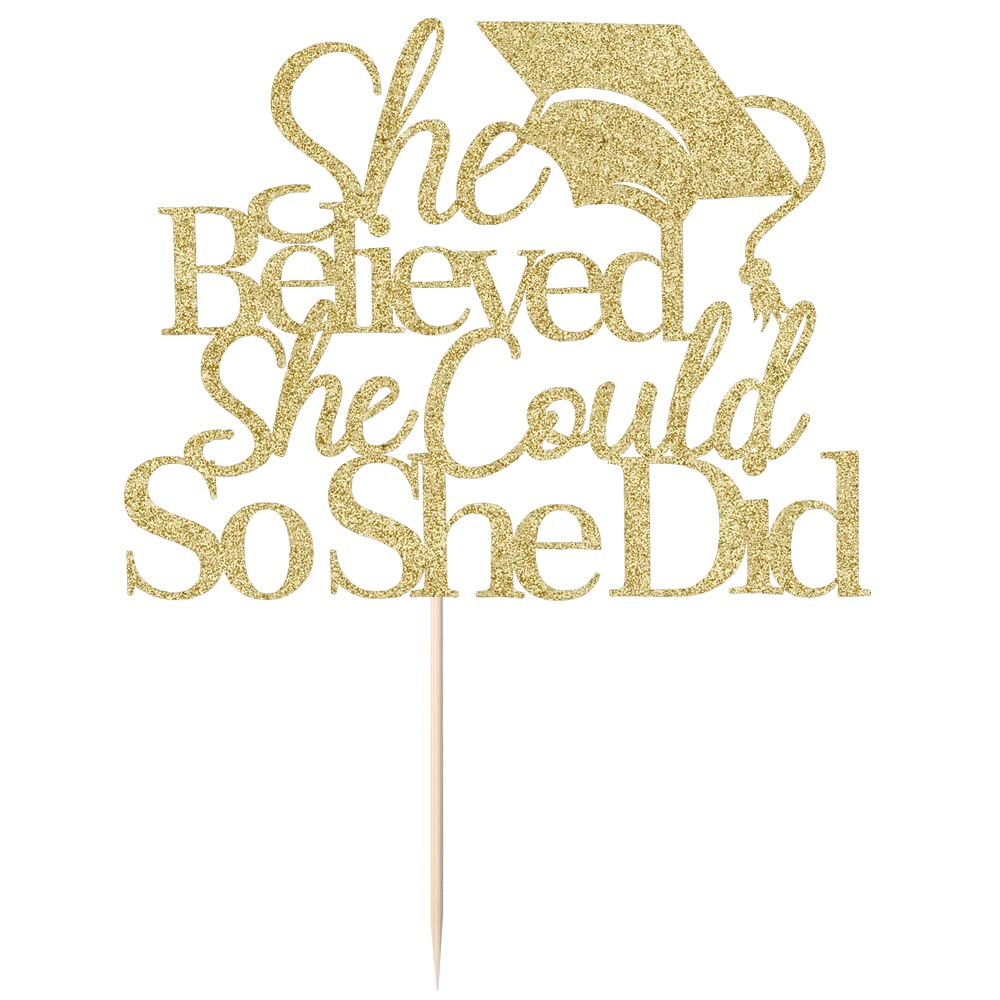 Qertesl She Believed She Could So She Did Cake Topper,2024 Graduation Cake Topper,Graduation Decorations For Girls,2024 High Sch