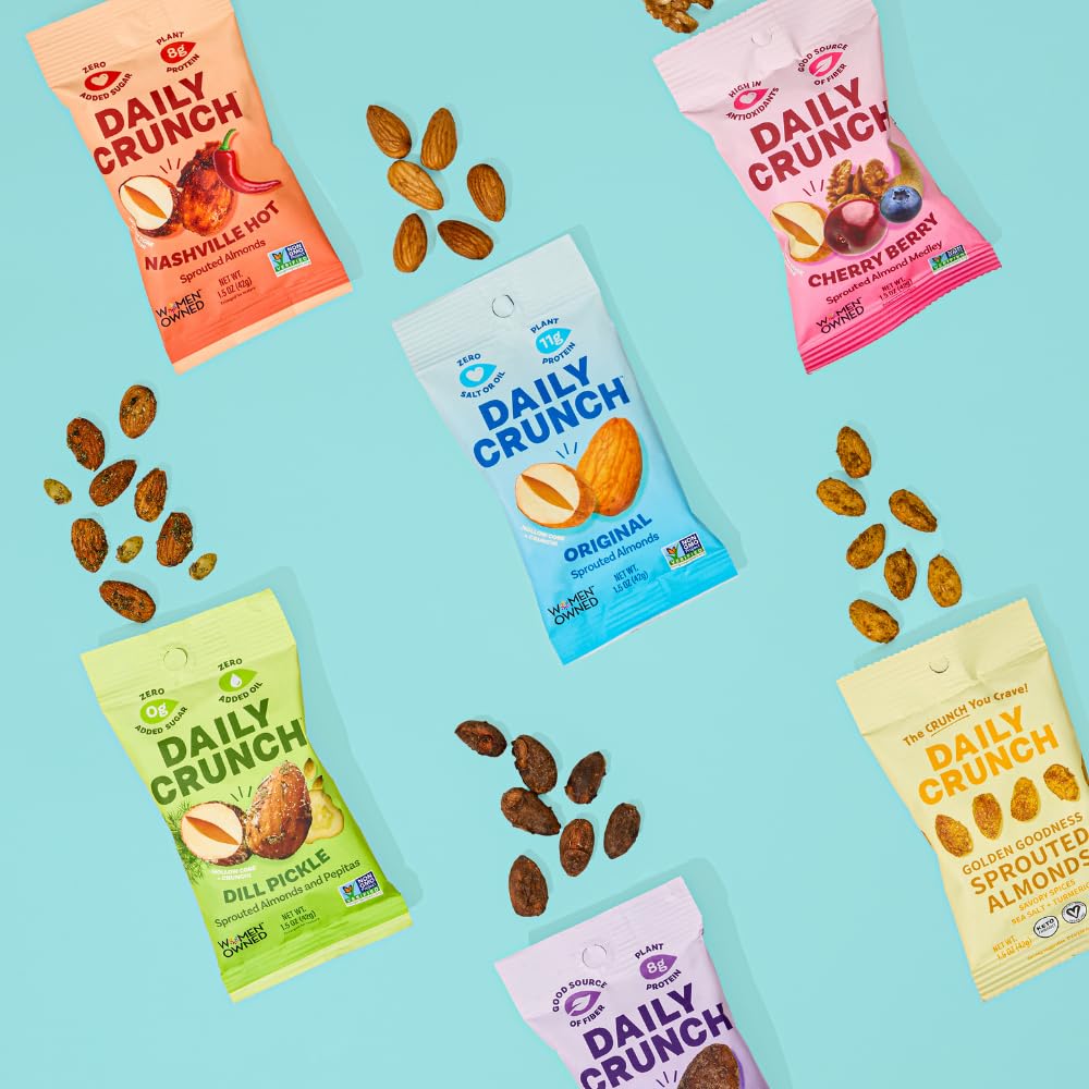 Daily Crunch, Turmeric and Sea Salt Sprouted Almonds, Minis (1.5oz, Pack of 8) - Savory Spices, Sea Salt and Turmeric, Sprouted