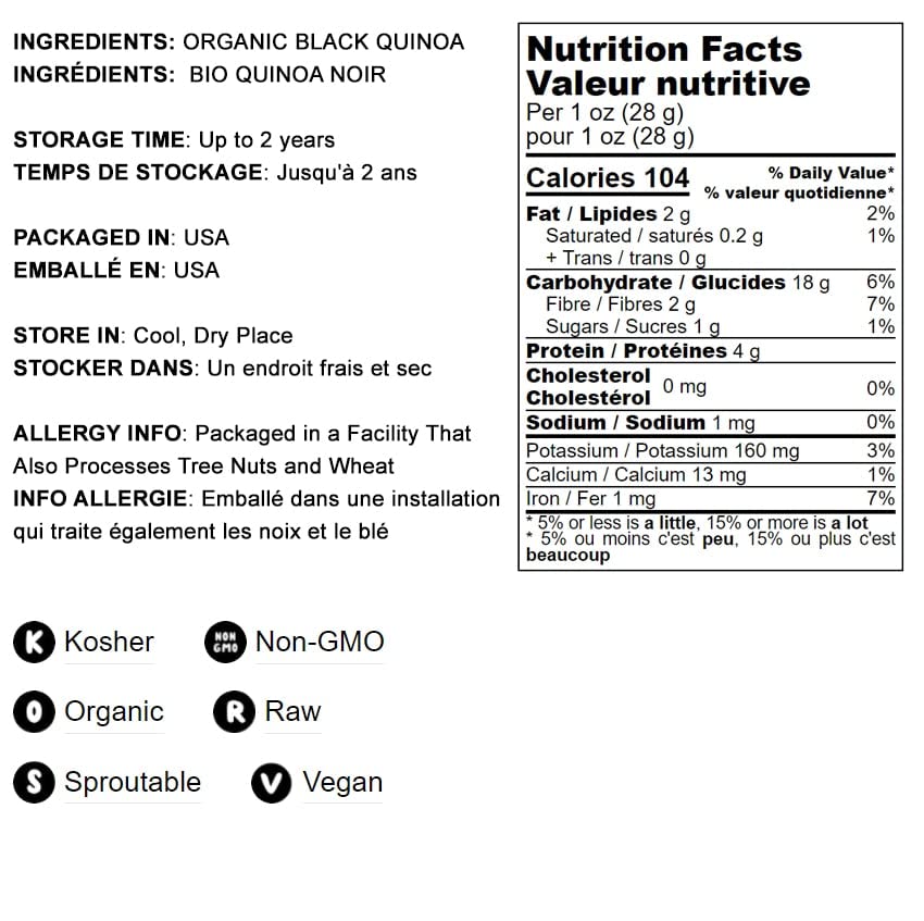 Food to Live Organic Black Quinoa, 10 Pounds - Non-GMO, Whole Grain, Sproutable, Kosher, Vegan, Sirtfood. Easy to Cook. Source o