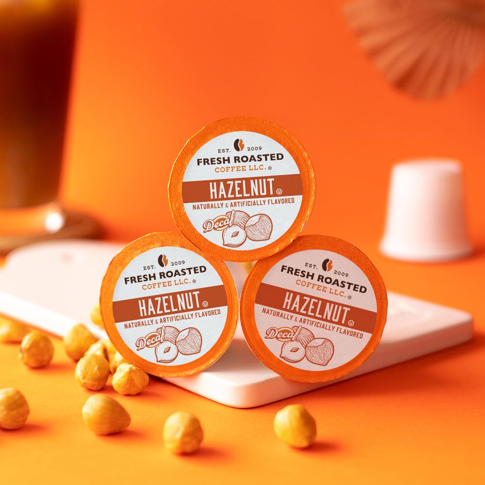 Fresh Roasted Coffee Decaf Hazelnut Flavored Coffee Pods K-Cup Compatible 24 Count