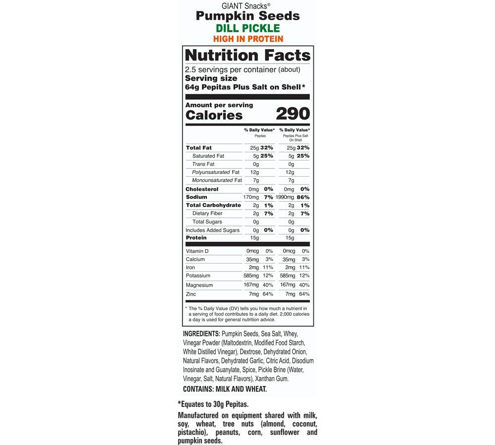 Giants Pumpkin Seeds, Dill Pickle Flavored Roasted 5.15 Oz. (Pack Of 12)