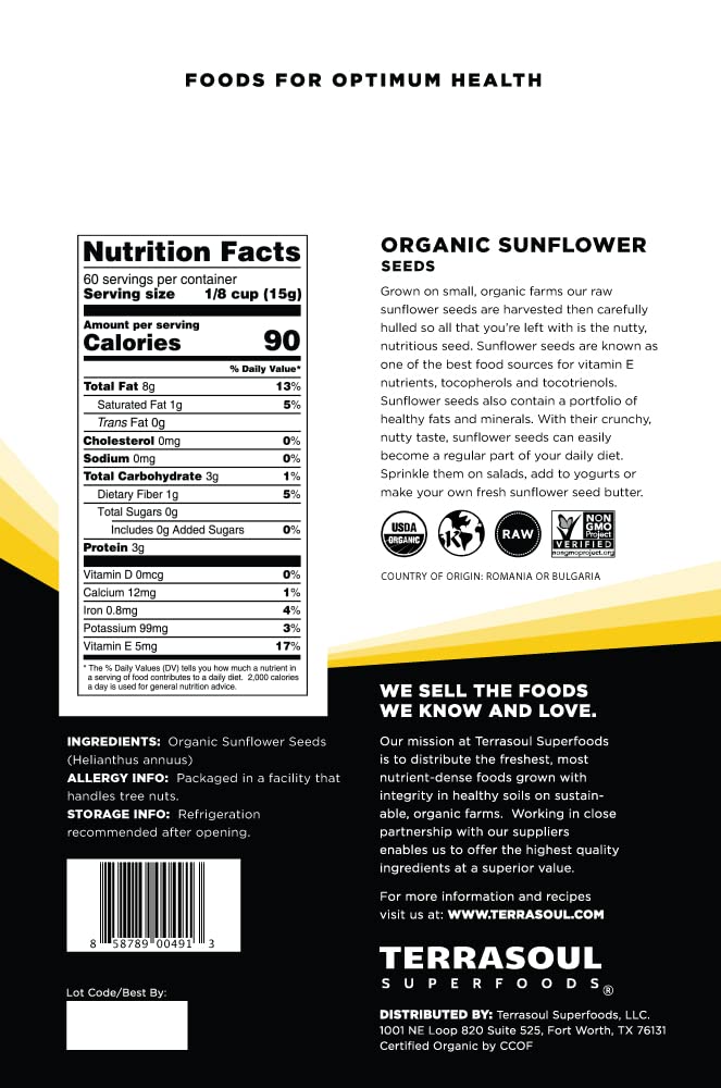 Terrasoul Superfoods Organic Sunflower Seeds, 4 Lbs (2 Pack) - Hulled | Fresh | Vitamin E