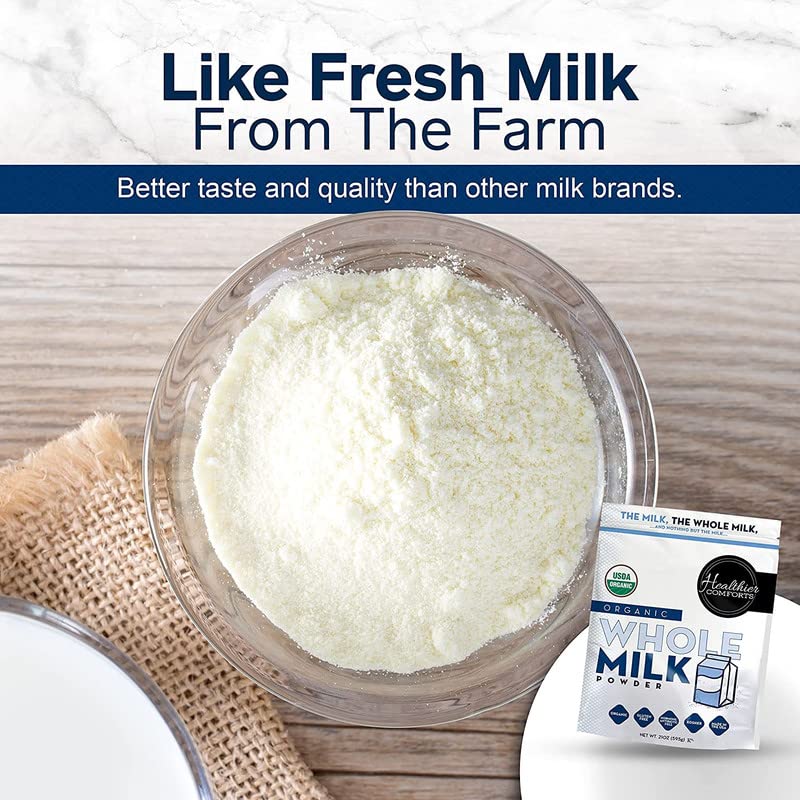 Healthier Comforts Organic Whole Milk Powder | Certified Usda Organic Powdered Milk | Kosher, Gluten Free, Non-Gmo Dry Milk Powd