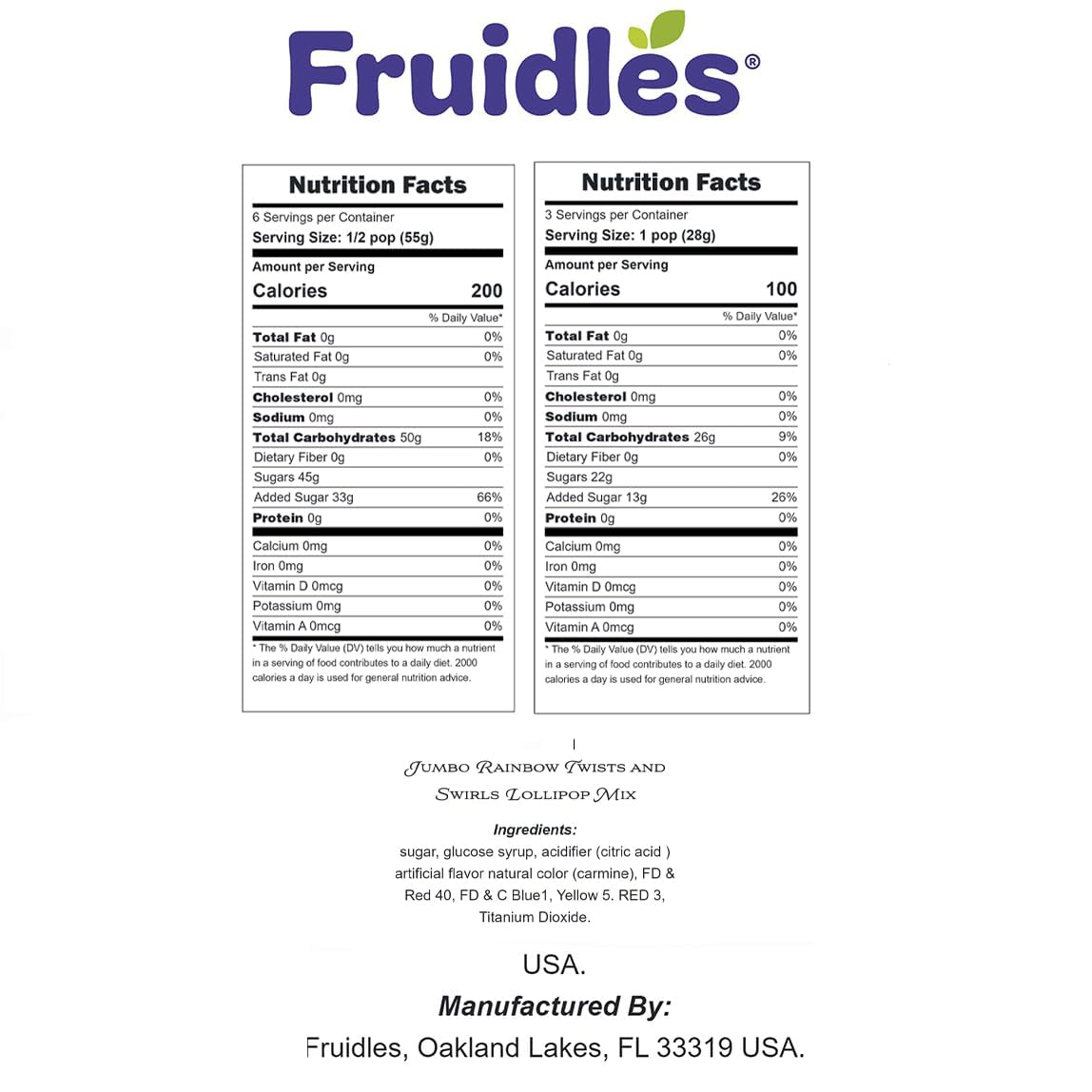 Fruidles Jumbo Rainbow Twists and Swirls Lollipop Mix, Mixed Fruit Flavor, 10 & 8.5 Suckers, Individually Wrapped, 48-Pack