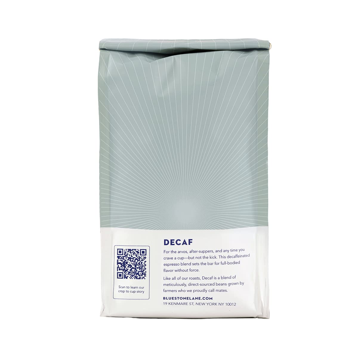 Bluestone Lane Decaf Colombian Ground Coffee, Medium Roast, 12 Ounce Bag, Espresso & Brew Blend