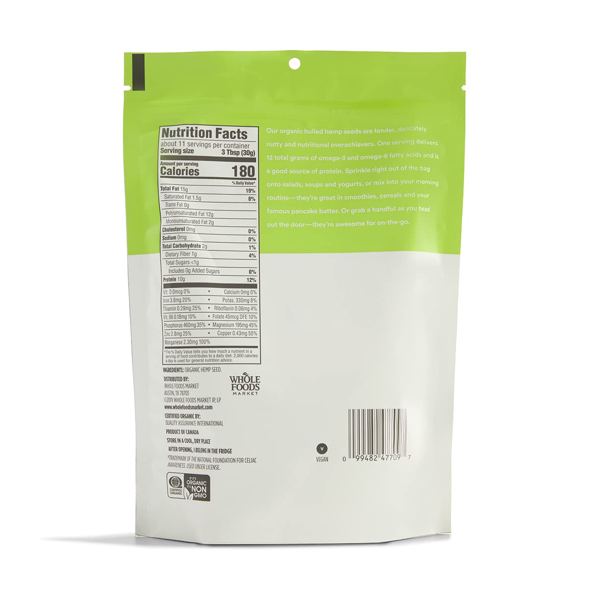 365 by Whole Foods Market Organic Hemp Seeds, 12 Ounce Pack, Nutrient-Rich Superfood