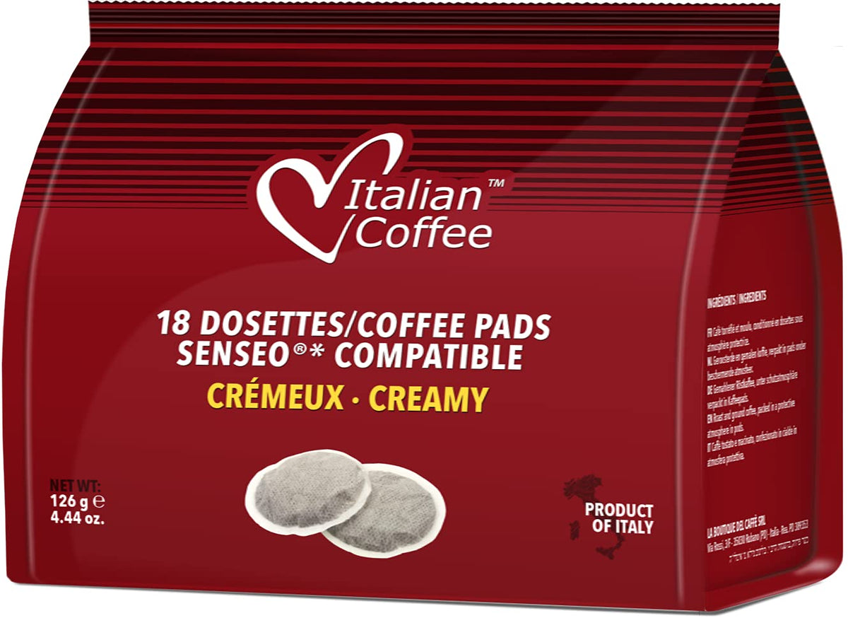 Italian Coffee Coffee Pads Compatible with Senseo, Creamy, 180 Pads, Red