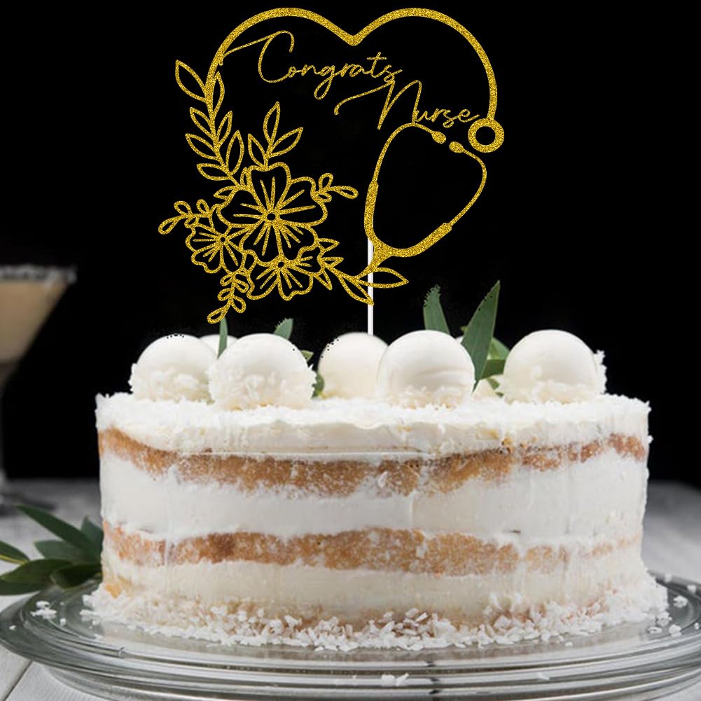 Congrats Nurse Cake Topper - Glitter Nursing Bsn Rn Graduation Cake Decor - Class Of 2024 Medical School Graduate Party Decorati