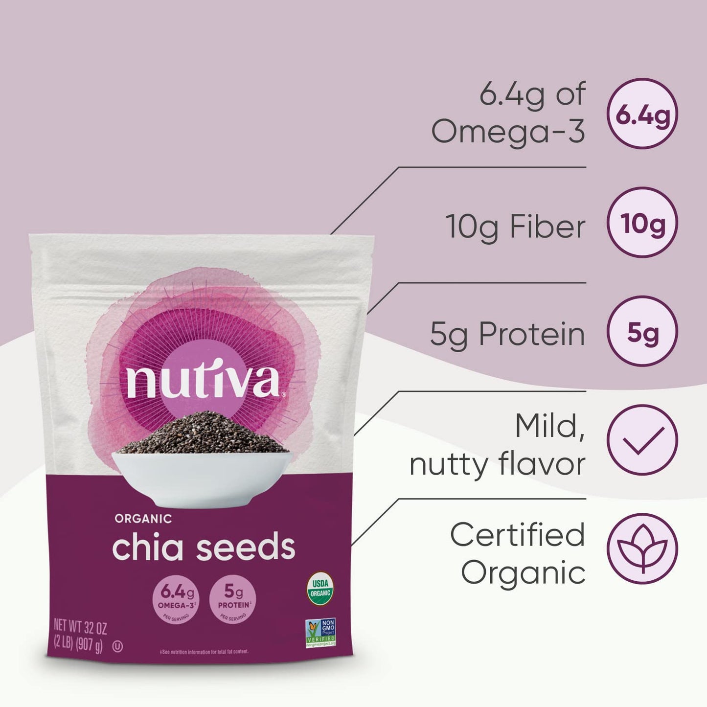 Nutiva USDA Organic enhanced Nutrient-Dense Raw Black Chia Seeds with 3g Protein & 5g Fiber for Salads  Yogurt & Smoothies  Non-GMO  Vegan  Gluten-Free  Keto & Paleo  32 Ounce (Pack of 1)