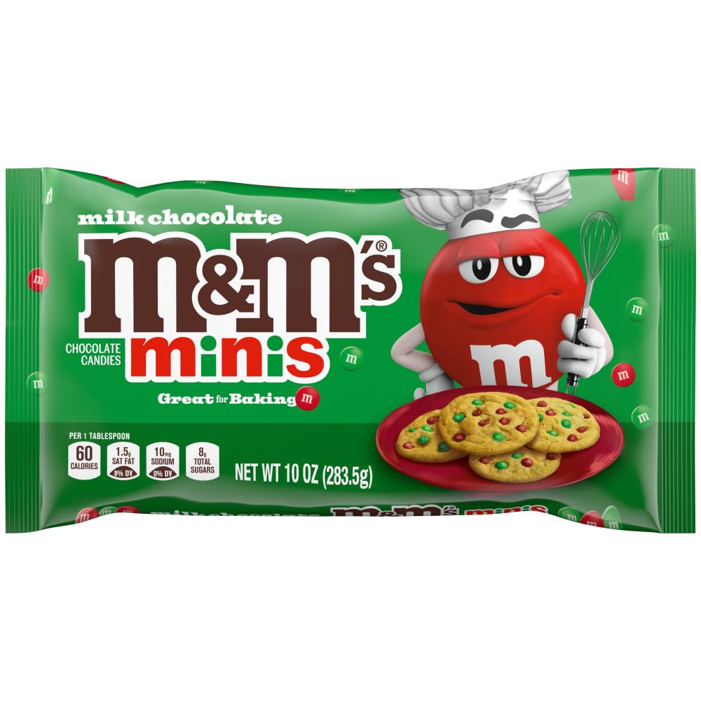 M&MS Minis Milk Chocolate Candy Red & Green Christmas Candy Baking Bits, 10 Oz Bag