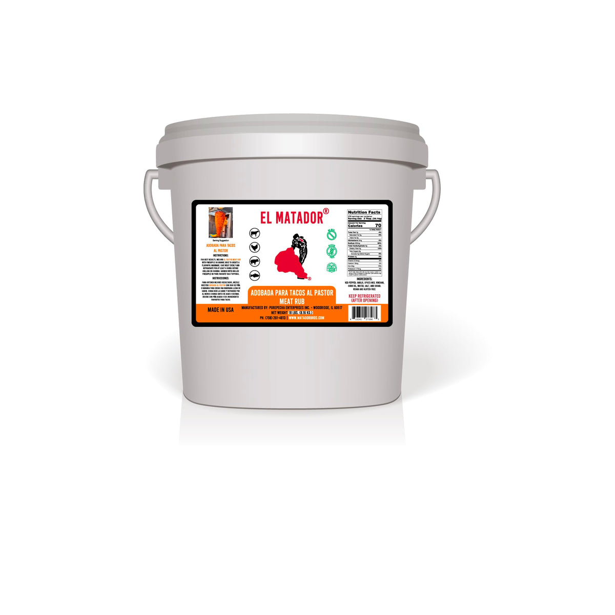 El Matador Al Pastor Adobada Paste Marinade for Tacos and Carne - Food Service and Commercial Use, 18 lbs - Adobo Concentrate