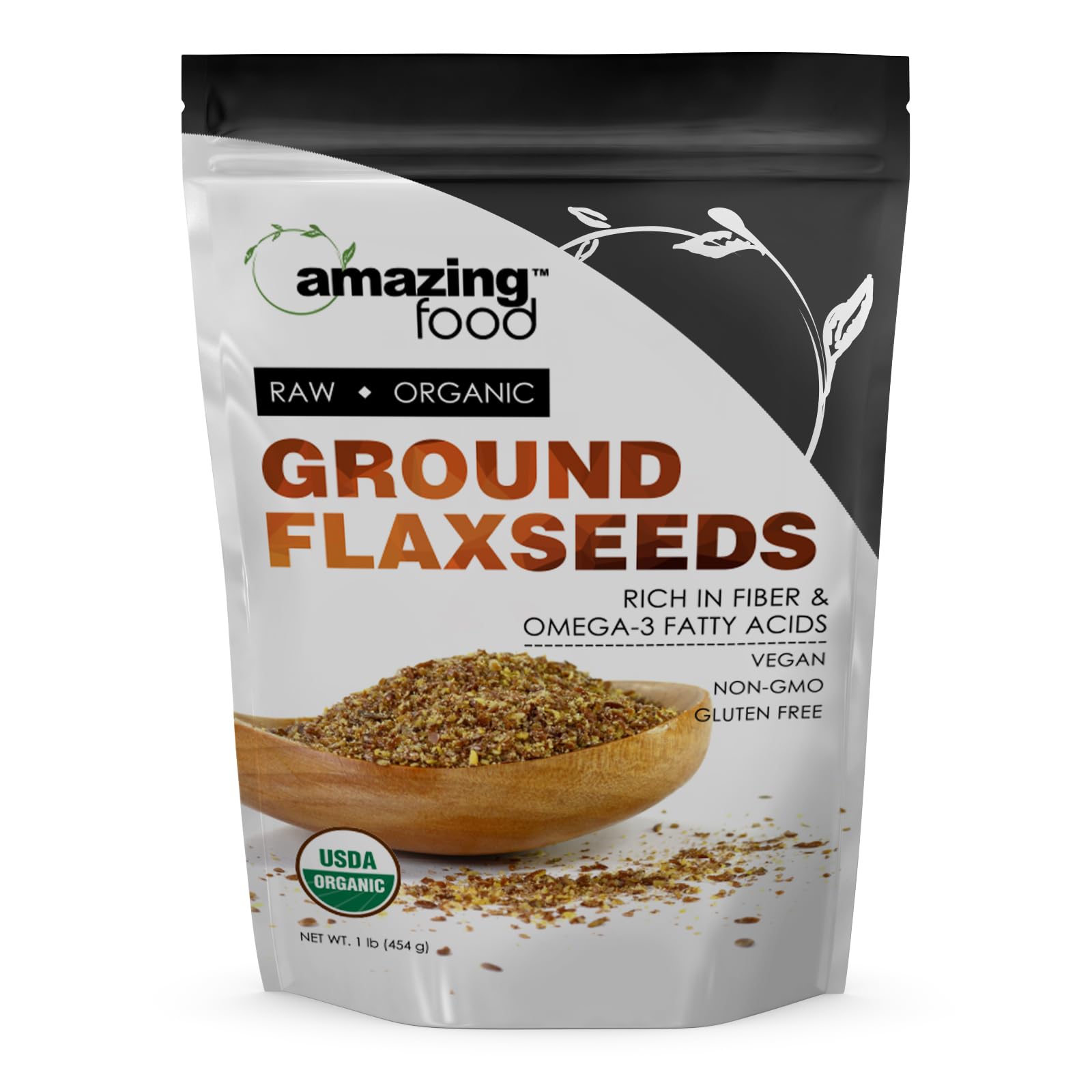 Amazing Food Ground Flaxseed Powder | 1 Lbs | USDA Certified Organic | Vegan | Non-GMO | Gluten Free | Made in USA