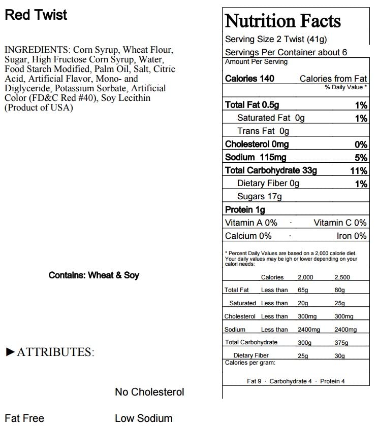 Bricktown Goods Classic Red Licorice Twists - Fat Free Gourmet Candy - 14 oz. Bag