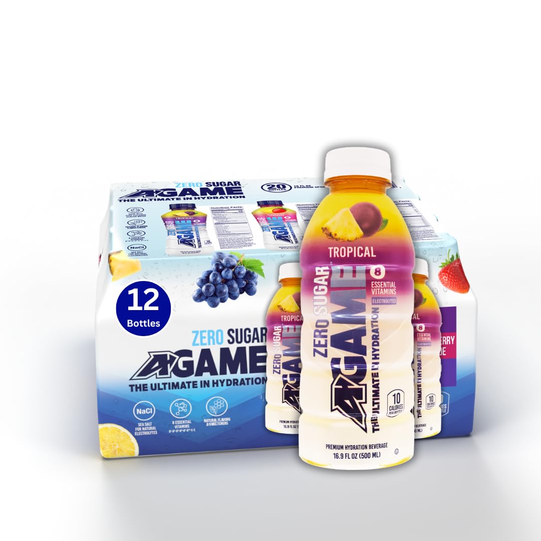 A-GAME Zero Sugar Sports Drink, Tropical Zero,Ultimate Sugar Free Hydration, 8 Essential Vitamins: B,C & E, Sea Salt Electrolyte