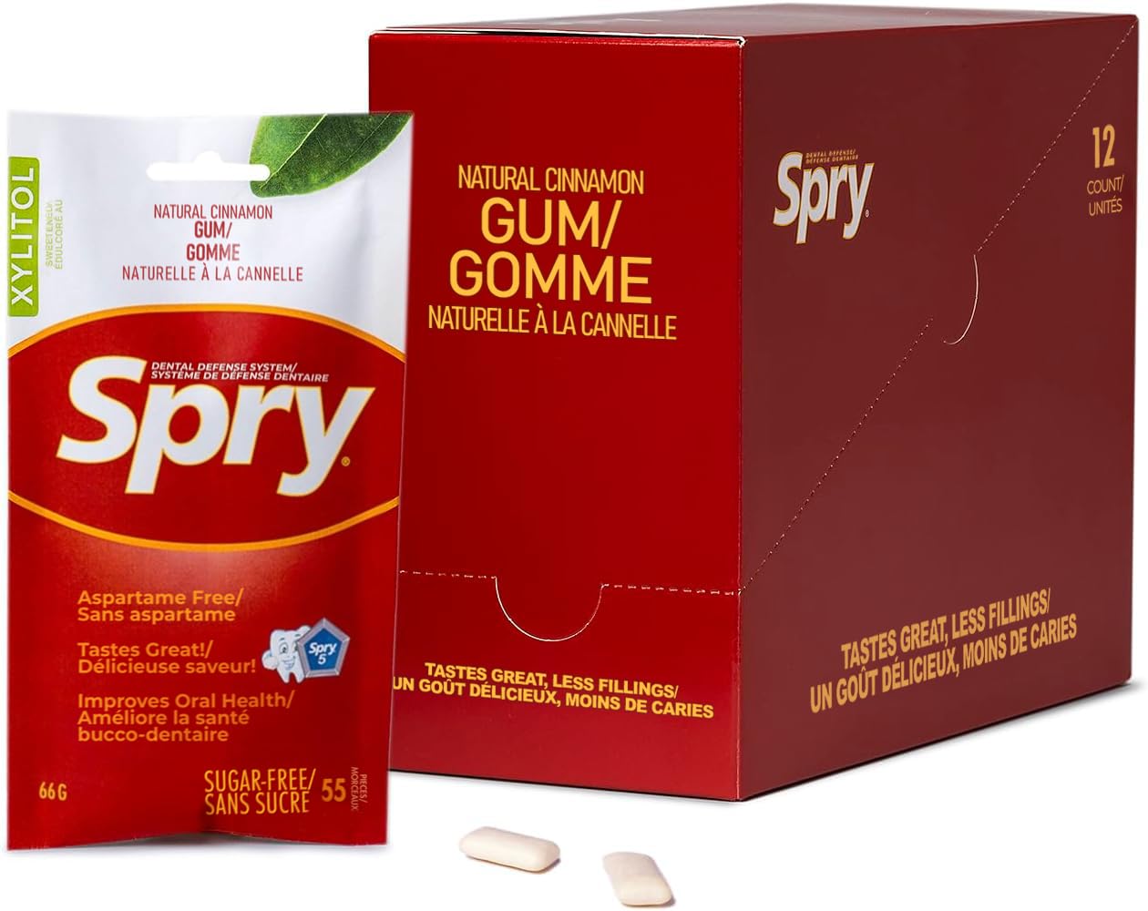 Spry Chewing Gum - Aspartame-Free, Sugar-Free, Non-GMO - Cinnamon Flavor, 55 Count (Pack of 12), Brown