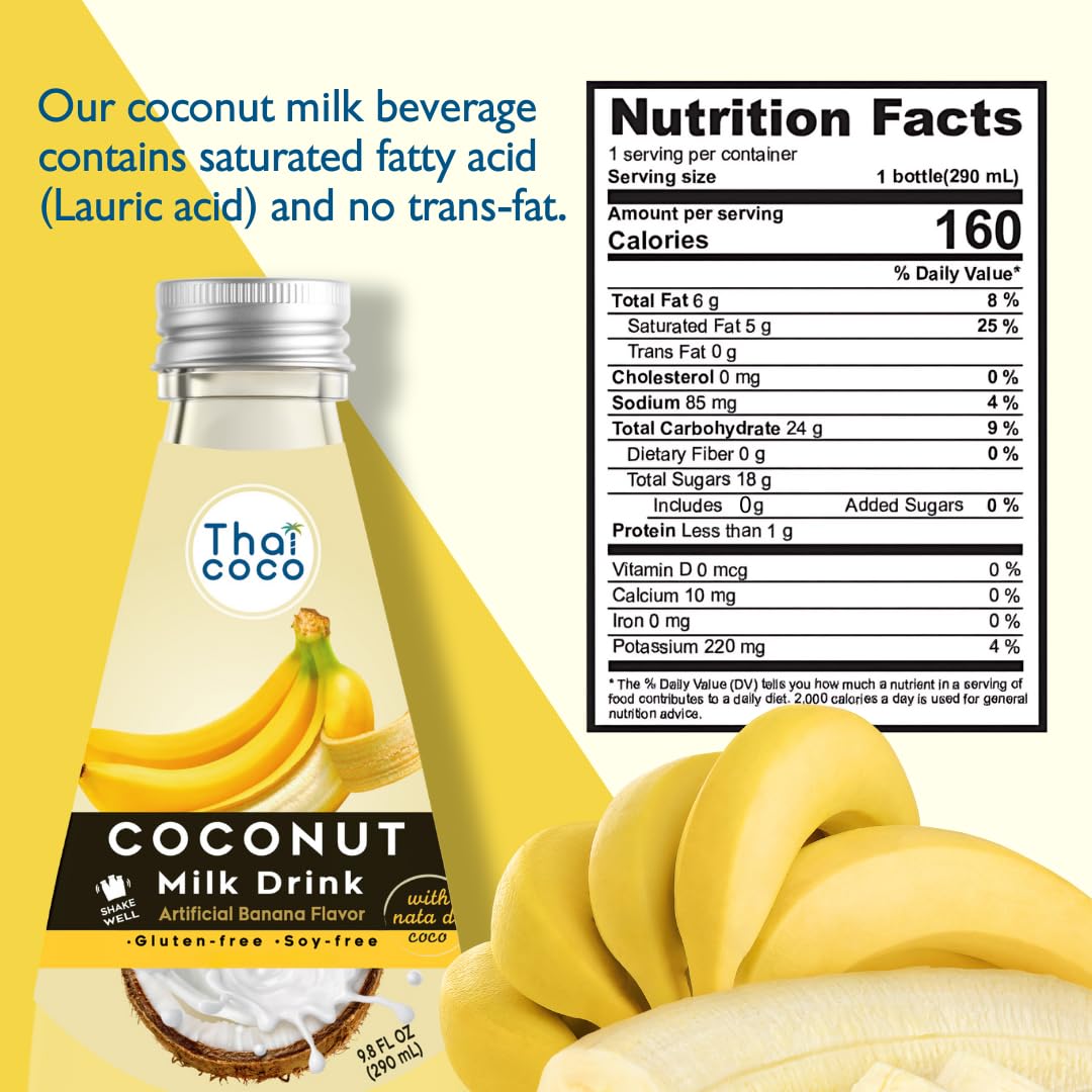 Thai Coco Banana Coconut Milk Drink with Nata De Coco - 9.8 fl oz, 4 Pack