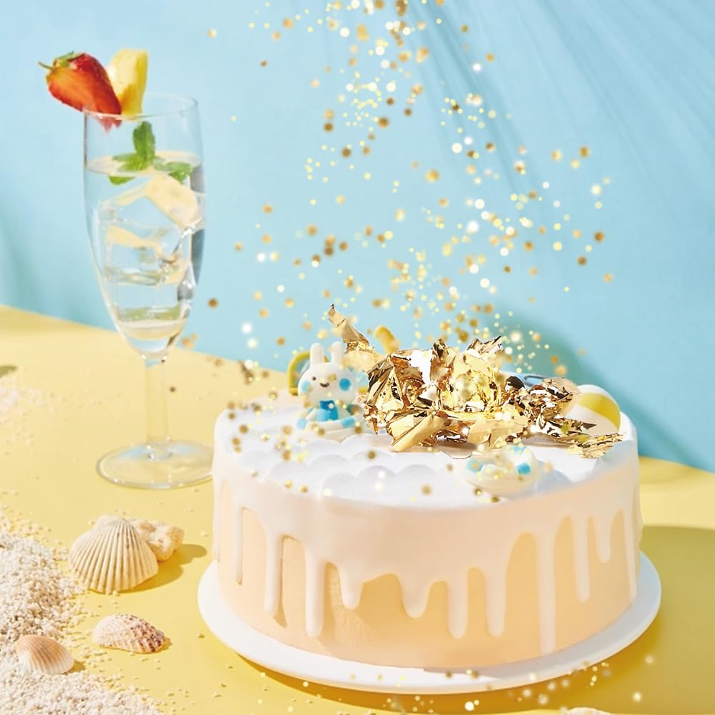 Lwuey Gold Leaf Cake Decoration Flakes, 4PCS, Gold Foil Paper, 5.50x2.20x2.20cm