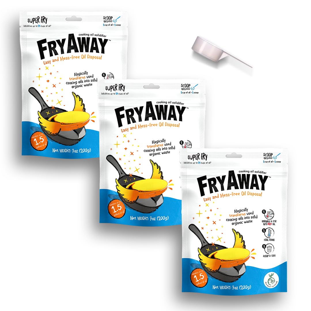 FryAway Super Fry Cooking Oil Solidifier, Super Value 3-Pack - Solidifies 4.5 Gallons Cooking Oils - Plant-Based Powder - Fry Oi