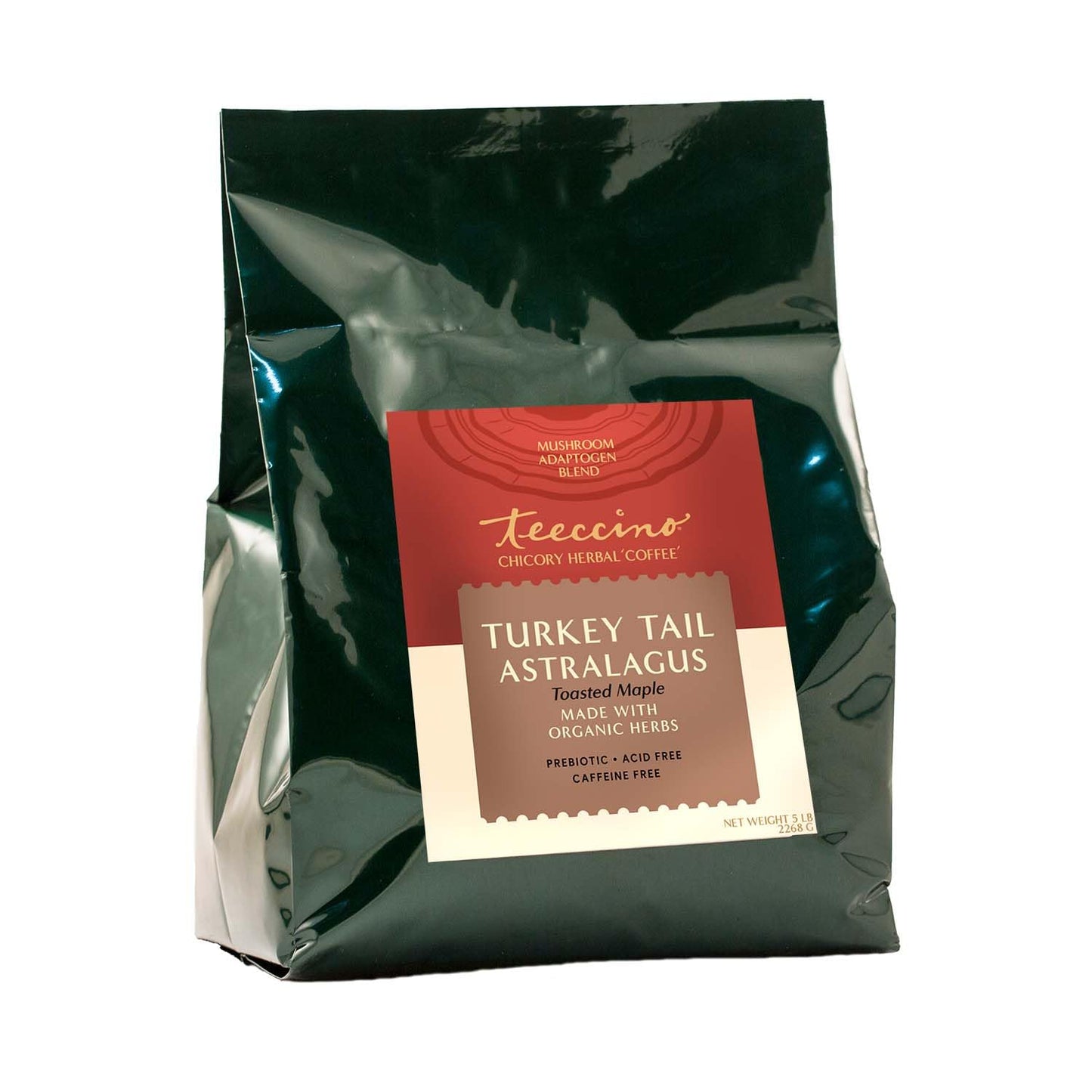 Teeccino Turkey Tail Coffee Alternative, Medium Roast, Toasted Maple, 5 lb Bag, Caffeine Free, Prebiotic, Acid Free