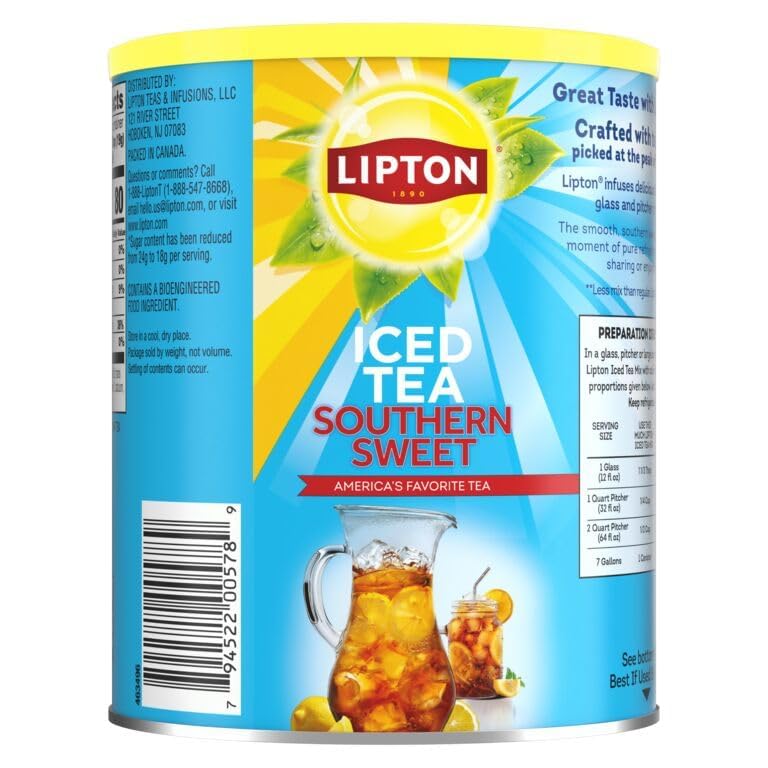Lipton Iced Tea Mix, Reduced Sugar, Southernn Sweet Tea, Makes 28 Quarts, 2.2 Ounce(Pack of 1)