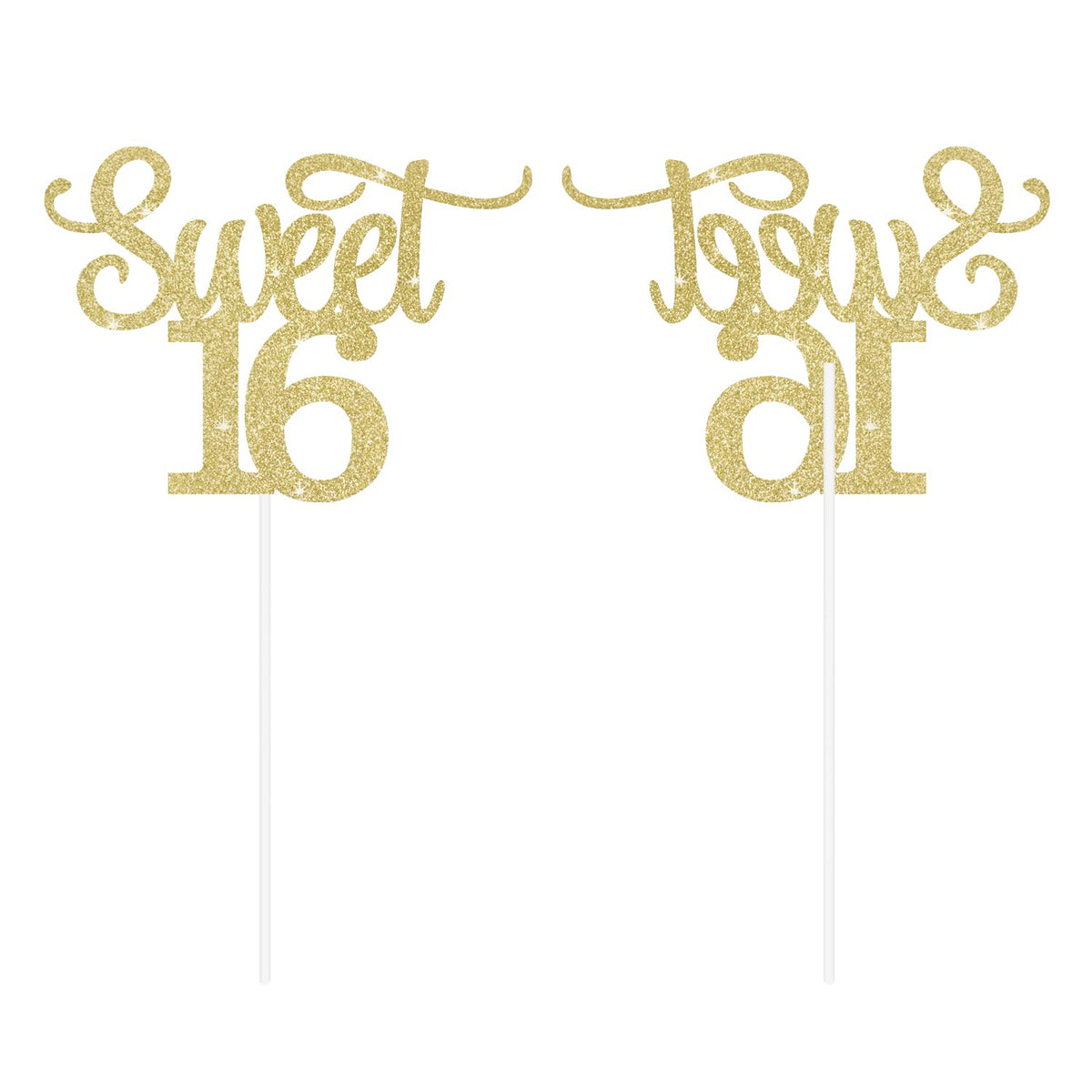 Gexolenu Gold Glitter Sweet 16 Cake Topper, 1 Pcs, Anniversary Decoration