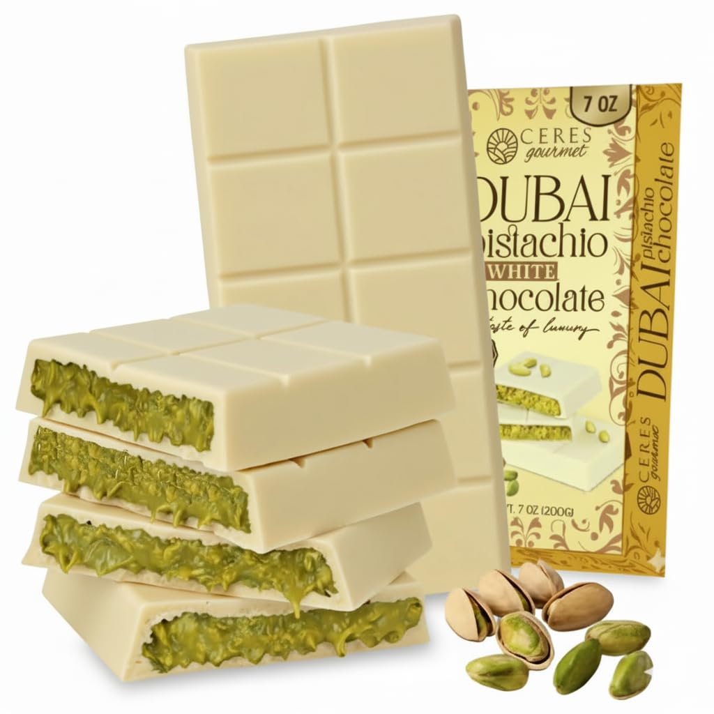 Dubai Chocolate Kunafa Pistachio Bar 7Oz | Famous White Chocolate Kunafe Bar | Crispy Kunafe With Pistachio Paste | Gift Idea For All Occasions | Elegant White Chocolate Kunafa Gift