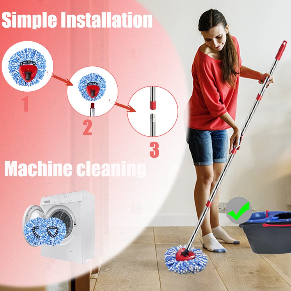 Anrekeyh Spin Mop Head, Base, Handle Replacement For O-Ceda Easywring Rinseclean Microfiber Spin Mop, 2 Microfiber Mop Refills,