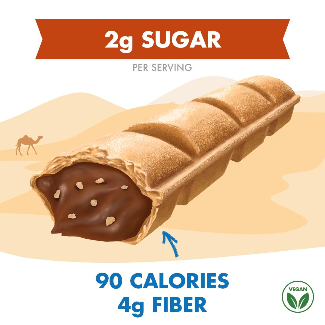 Rip Van Wafels Crispy Dunes Vegan Chocolate Hazelnut Wafer Sticks - Low-Calorie Keto Snack, 90 Calories, Brown, 12 Pack