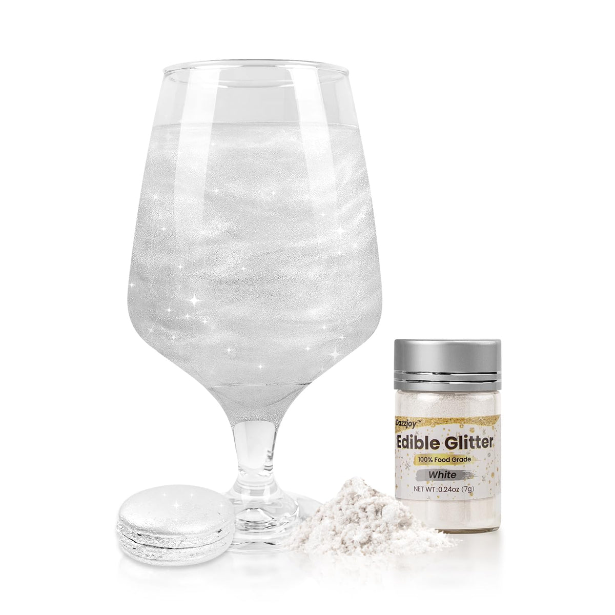 Dazzjoy Edible Glitter, Food Grade Shimmer for Cake Decorating, 7g, White