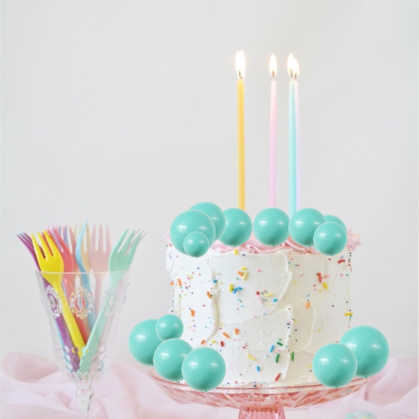 ZHUOWEISM 24 PCS Foam Ball Cupcake Toppers, Lake Blue, DIY Mini Balloon Cake Decorations for Baby Showers, Birthdays, Weddings