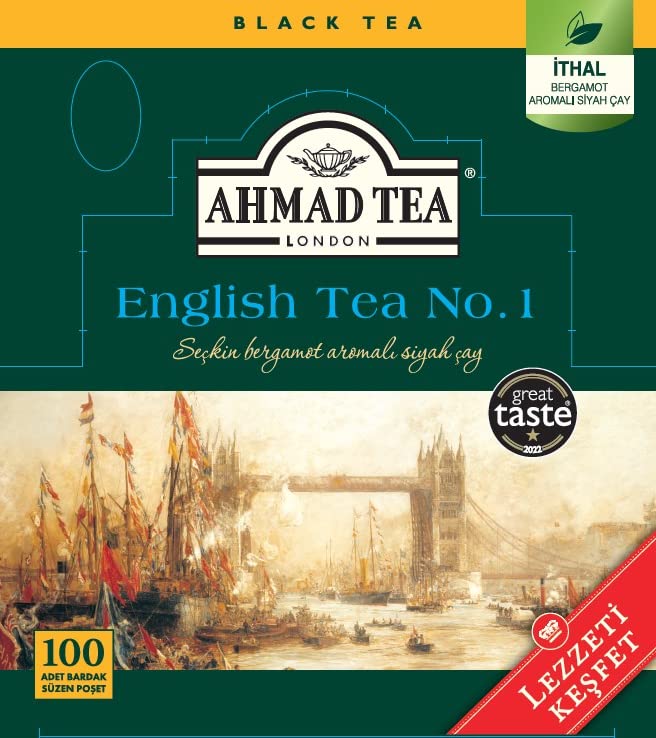 Ahmad Tea Black Tea, English Tea No. 1, 100 Count Foil Enveloped Teabags, Caffeinated, Sugar-Free