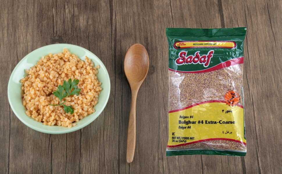 Sadaf Bulghur #4 Extra Coarse - Coarse Bulgur Wheat For Cooking And Food Seasoning - Wheat Grain - Middle Eastern Cuisine - Kosher - 20 Oz Resealable Bag