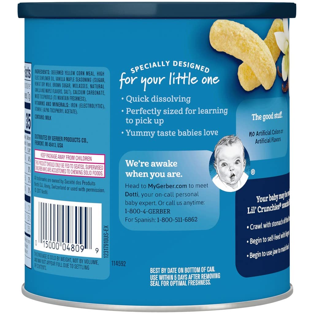 Gerber Snacks For Baby Lil Crunchies Vanilla Maple, 1.48 Oz Can (Pack Of 2)