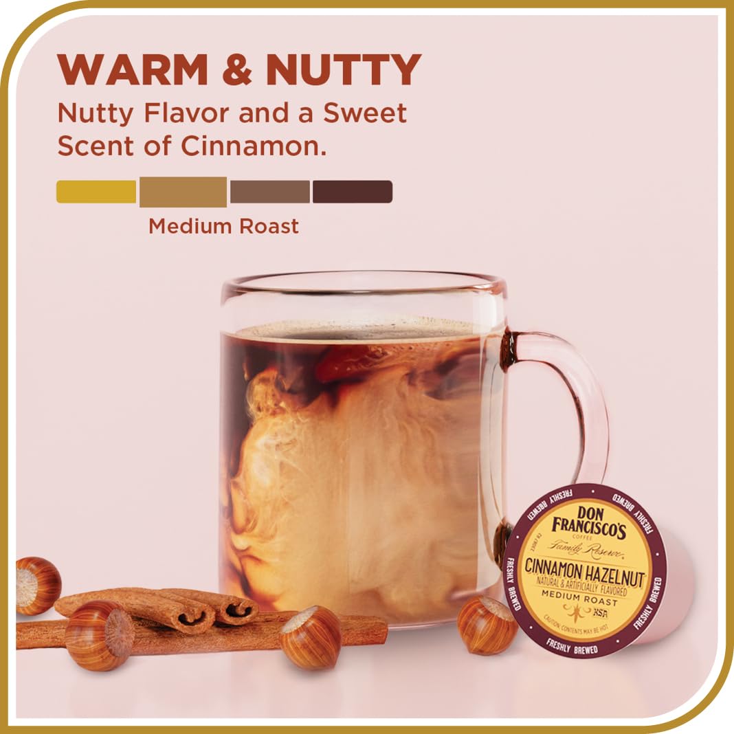 Don Franciscos Cinnamon Hazelnut Medium Roast Coffee Pods - 55 Count, Recyclable, Compatible with K-Cup Keurig Coffee Makers