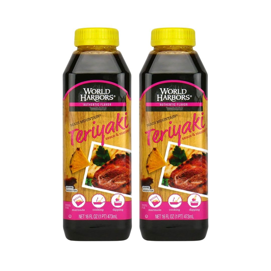 World Harbors Maui Mountain Teriyaki Sauce & Marinade Perfect For Fish, Chicken, Beef, Pork, Wings, Dumplings, Shrimp, Steak, St