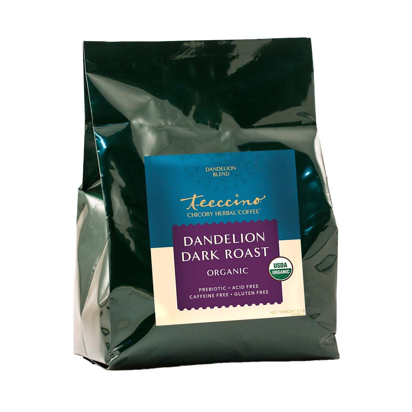Teeccino Dandelion Dark Roast Herbal Coffee, Caffeine-Free, Gluten-Free, Organic, 5 lb Bag