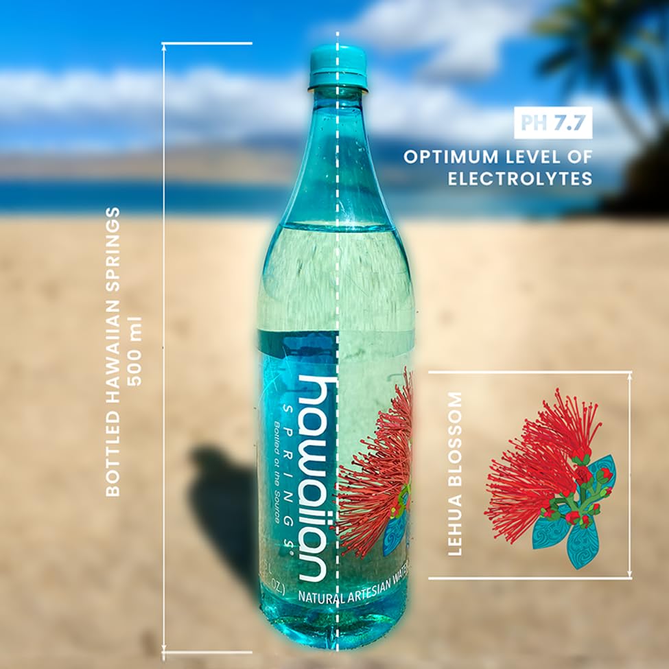 Hawaiian Springs Natural Artesian Bottled Water - Volcanic Enhanced Electrolytes, 25.3 Fl Oz, Pack of 15, Model 419531