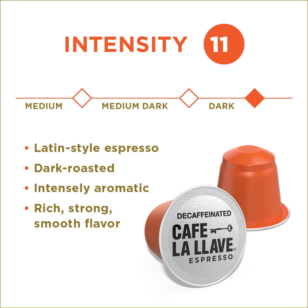 Cafe La Llave Decaf Espresso Pods - 40 Dark Roast Coffee compact pieces, Intensity 11, Compatible with Nespresso Original Line Machines