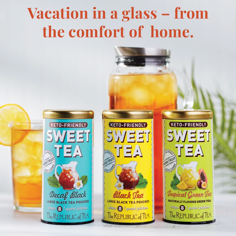 The Republic Of Tea – Keto-Friendly Sweet Iced Decaf Black Tea, 8 Large Quart-Sized Iced Tea Pouches, Decaffeinated