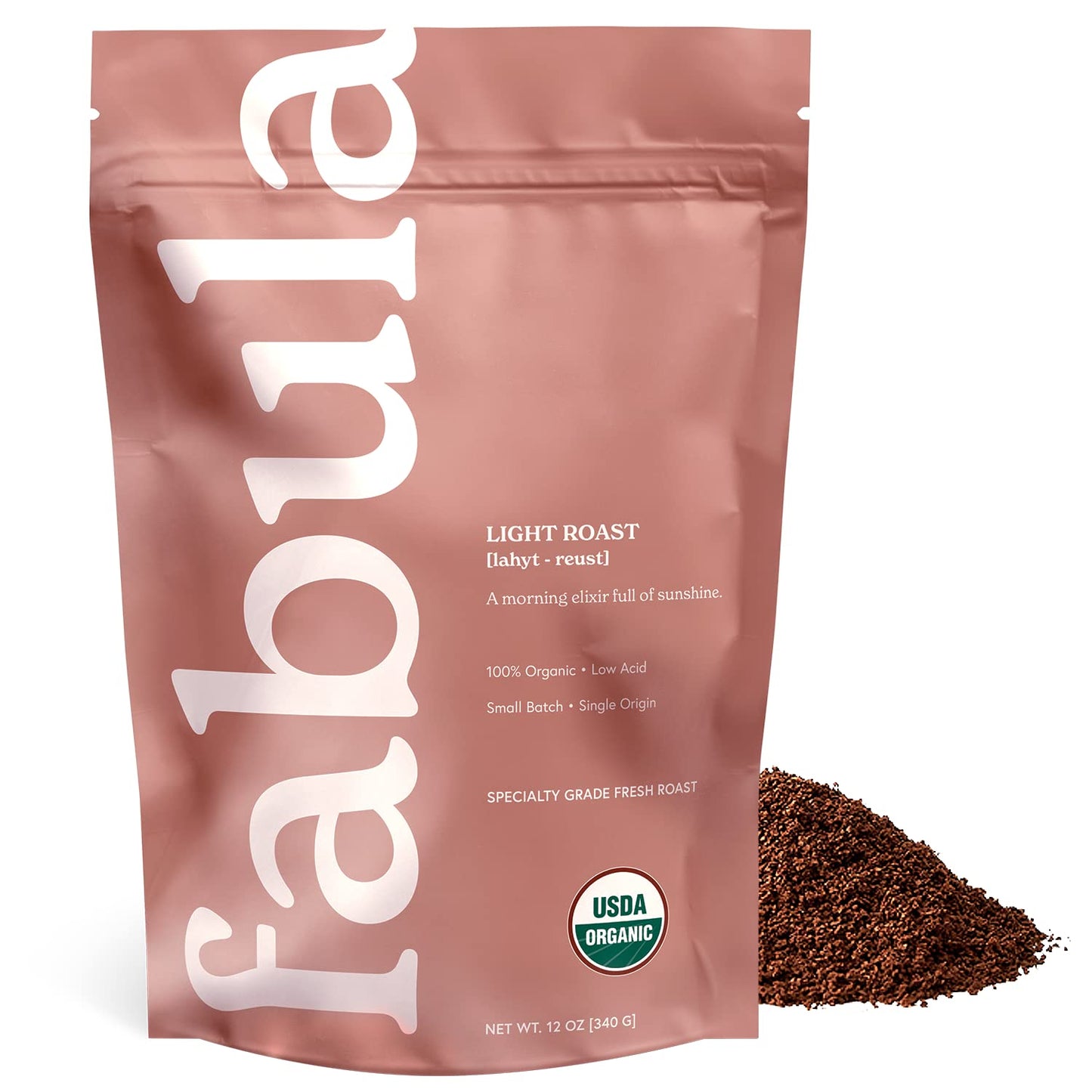 Fabula Coffee Light Roast - Organic, Low Acid, Non-GMO, Mold Free - 12 Ounces
