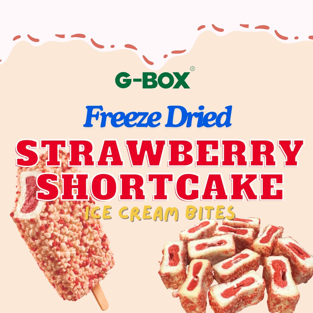 G-BOX Freeze Dried Ice Cream Bites - Crunch Strawberry Shortcake, 3.5 OZ, Perfect for Camping and Outdoor Fun