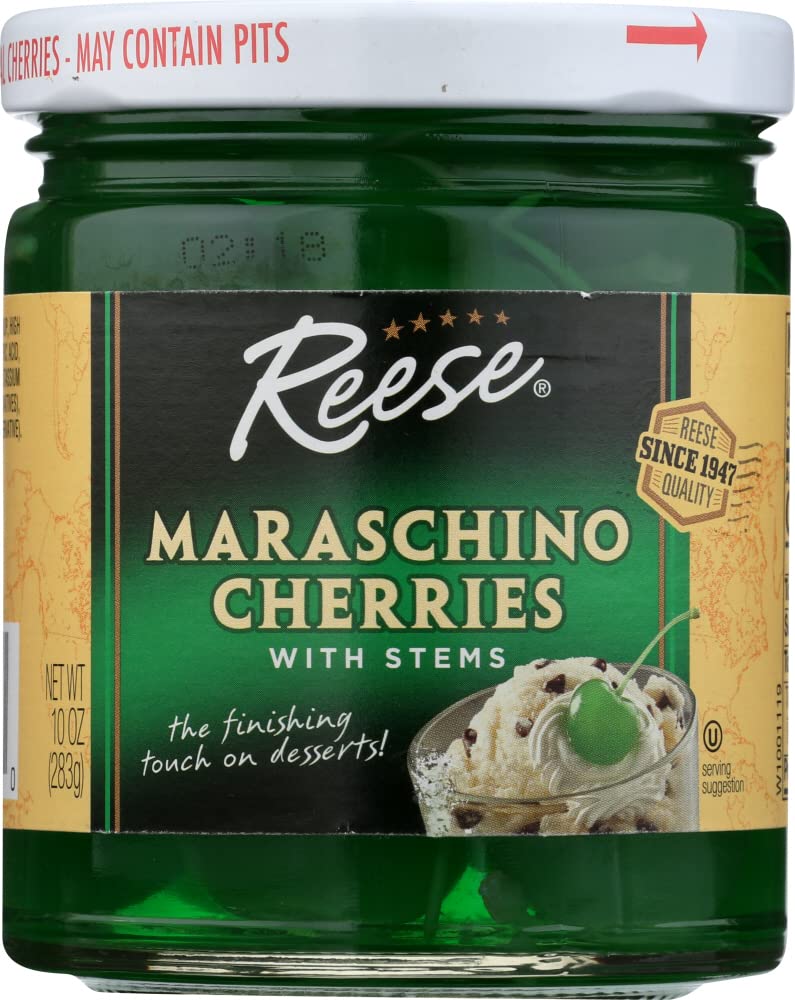 Reese Green Maraschino With Stem, 10-Ounce Jars (Pack Of 12)