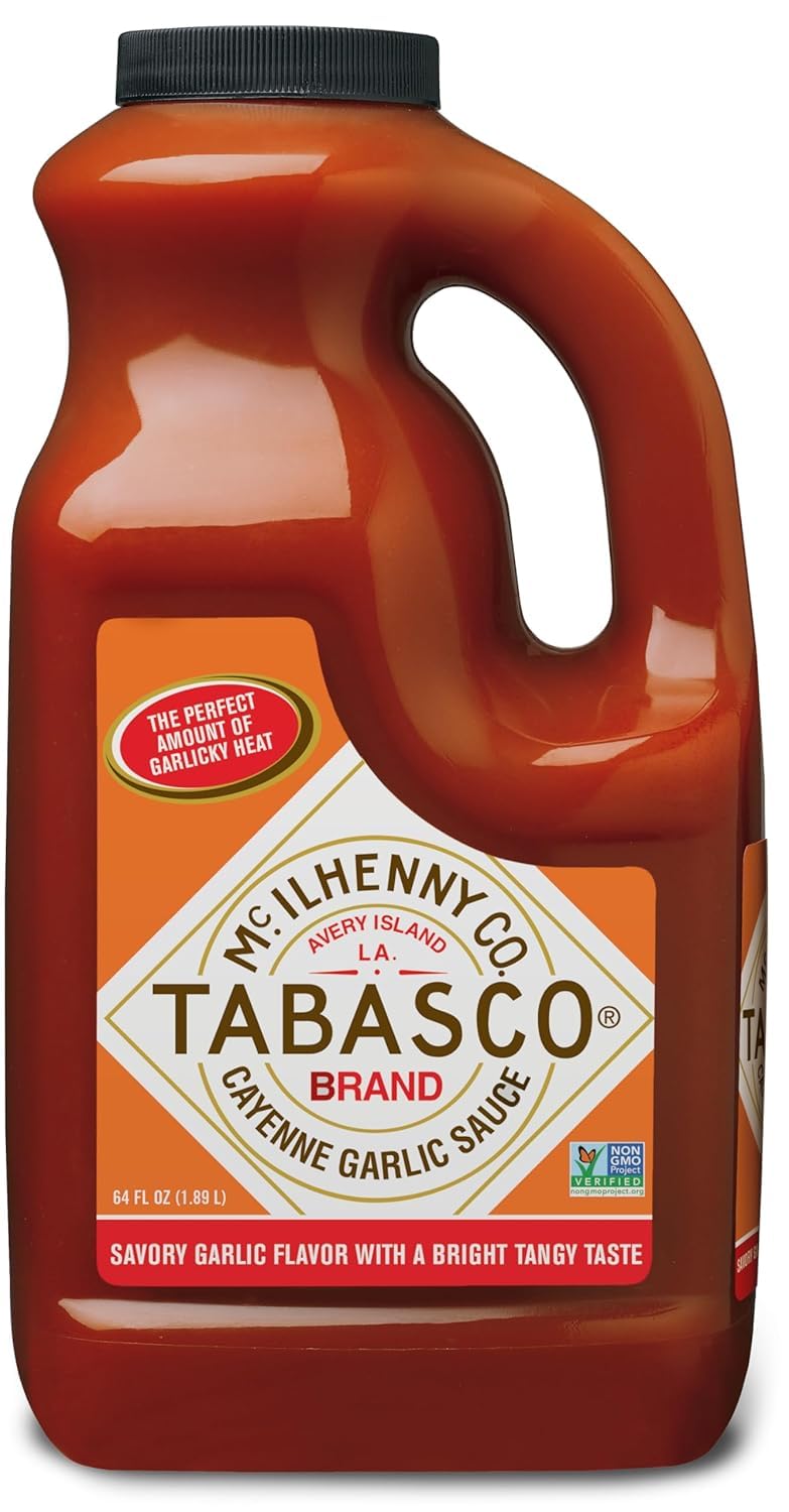 TABASCO® Cayenne Garlic Pepper Sauce, Mild Hot Sauce, 64 Fl Oz Jug, Smoky & Zesty Blend, Perfect for Italian Dishes