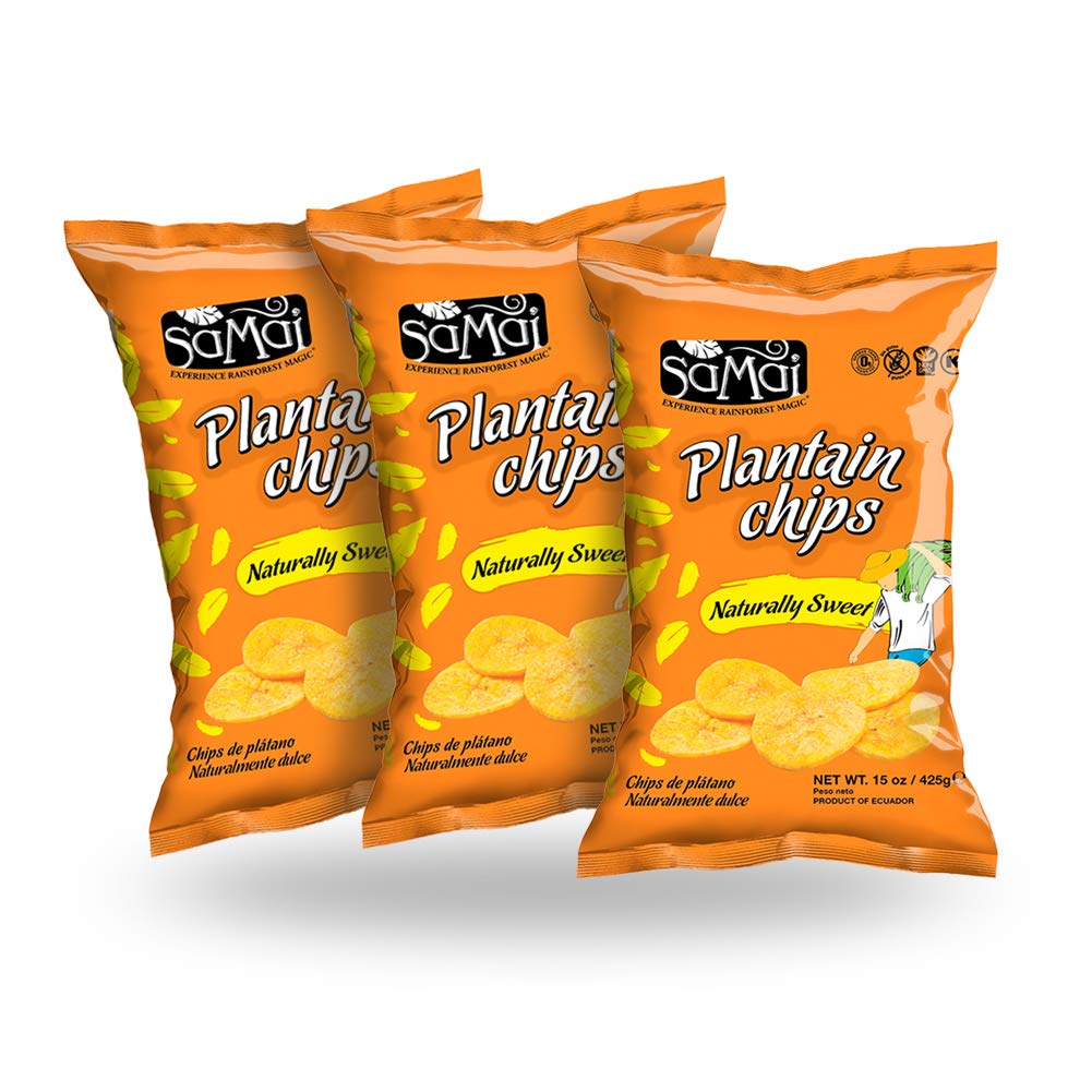 Samai Plantain Chips - Gluten Free, All Natural, Non-GMO, Kosher - 15oz (Pack of 3)