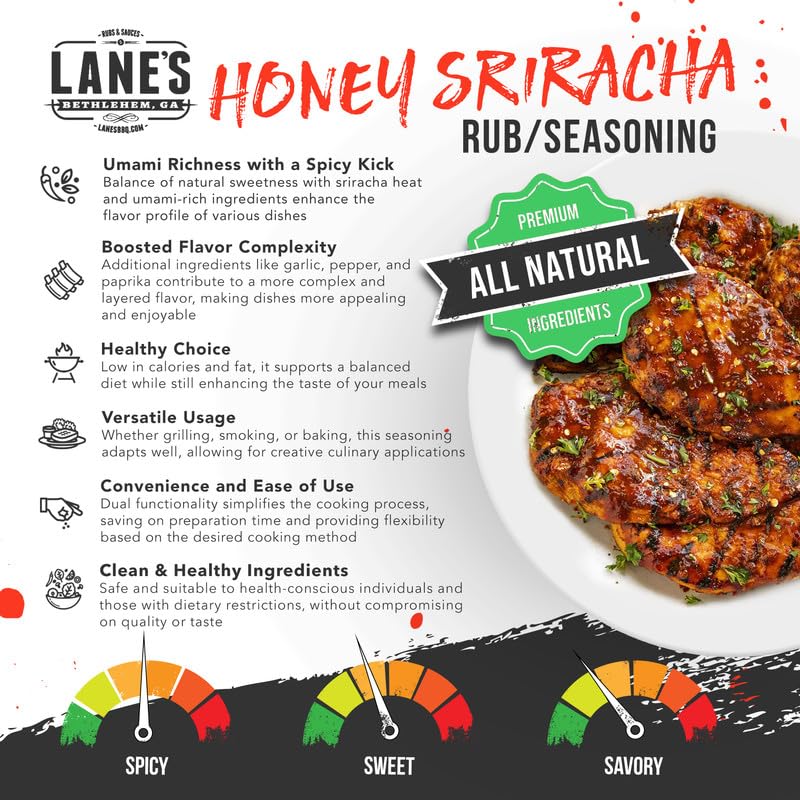 Lanes Honey Sriracha Seasoning, All-Natural Powder Blend with Garlic & Herbs, 12.4 Oz