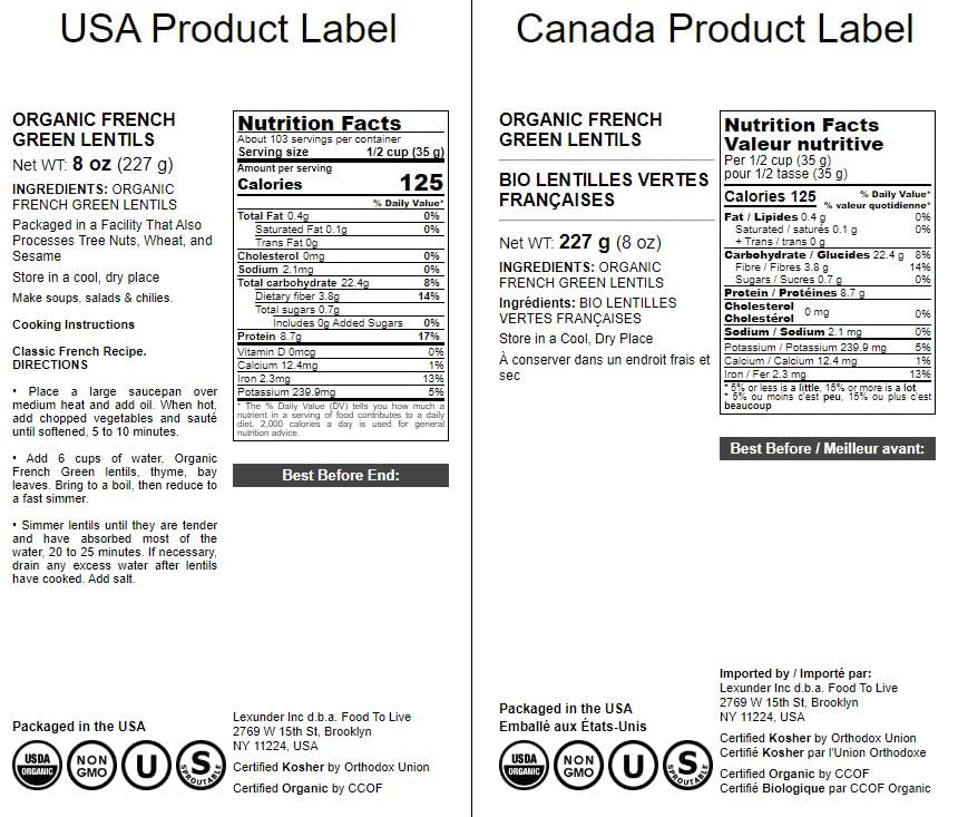 Food To Live Organic French Green Lentils, 8 Ounces - Non-Gmo, Whole Dry Beans, Raw, Sproutable, Vegan, Kosher, Bulk. Rich In Fo