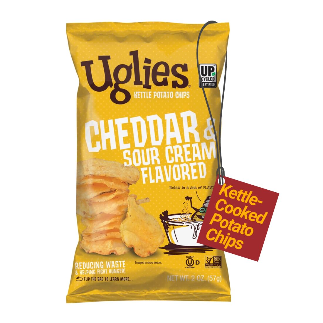 Uglies Cheddar and Sour Cream Kettle-Cooked Potato Chips, Gluten-Free, 2 Oz Bags, Pack of 24