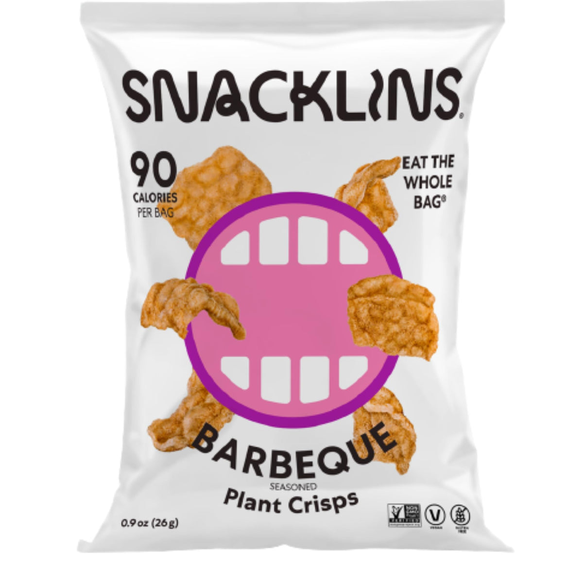 SNACKLINS Plant Based Crisps BARBEQUE - Only 90 Calories Per Bag, Gluten Free, Grain Free, 100% Kosher For Passover, Vegan Healt